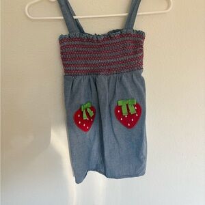 Gymboree Blue Denim-Look Smocked Dress with Red Strawberry Details